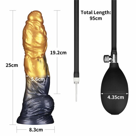 LoveToy - Dual Density Siliconen - Opblaasbare Dildo - Goud/Zwart - 25 cm
