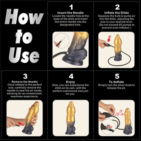 LoveToy - Dual Density Siliconen - Opblaasbare Dildo - Goud/Zwart - 25 cm