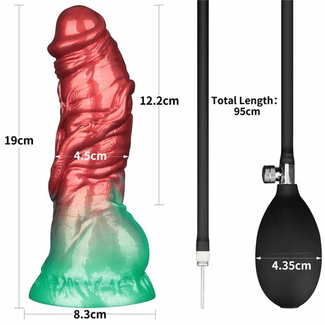 LoveToy - Dual Density Siliconen - Opblaasbare Dildo - Rood/Groen - 19 cm