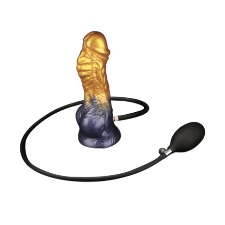 LoveToy - Dual Density Siliconen - Opblaasbare Dildo - Goud/Zwart - 19 cm