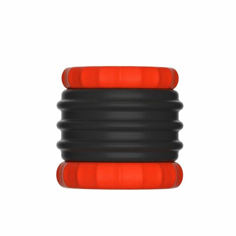 Kiotos - 2 in 1 Siliconen Cockring & Ball Stretcher - Zwart/Rood