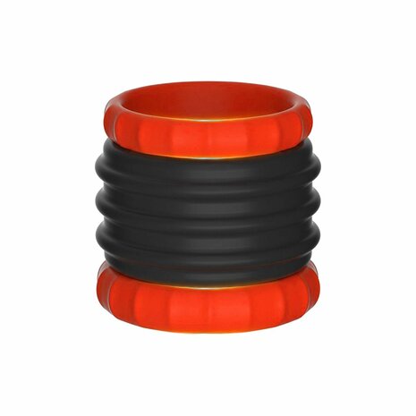Kiotos - 2 in 1 Siliconen Cockring & Ball Stretcher - Zwart/Rood