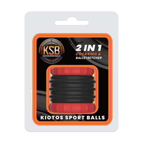 Kiotos - 2 in 1 Siliconen Cockring & Ball Stretcher - Zwart/Rood