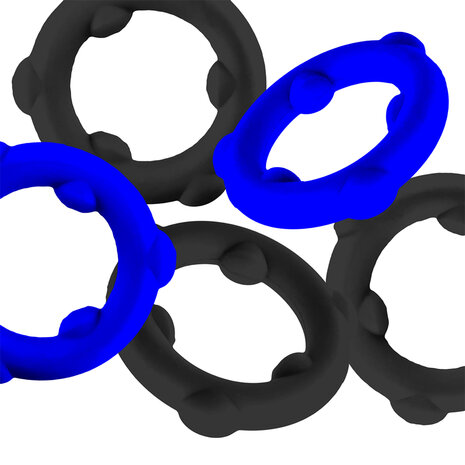 Oxballs - Gearheads - Spinner Cockringen Set - 5 stuks - Blauw/Zwart