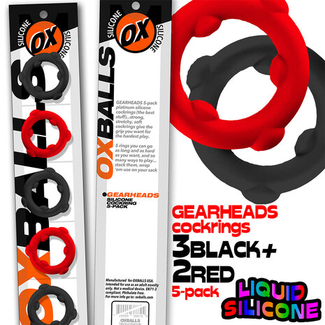 Oxballs - Gearheads - Spinner Cockringen Set - 5 stuks - Rood/Zwart
