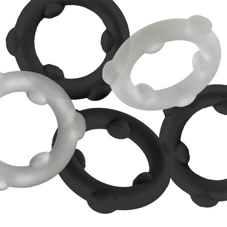 Oxballs - Gearheads - Spinner Cockringen Set - 5 stuks - Transparant/Zwart