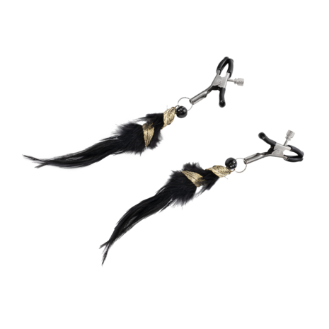 Rimba - Tepelklemmen met Zwarte Veertjes en Gouden Hangertjes  - Zwart/Goud