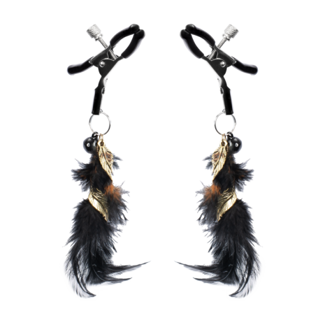 Rimba - Tepelklemmen met Zwarte Veertjes en Gouden Hangertjes  - Zwart/Goud