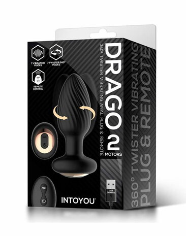 IY Drago - Vibrerende Buttplug - 360° Twister Beweging met Afstandsbediening - Zwart