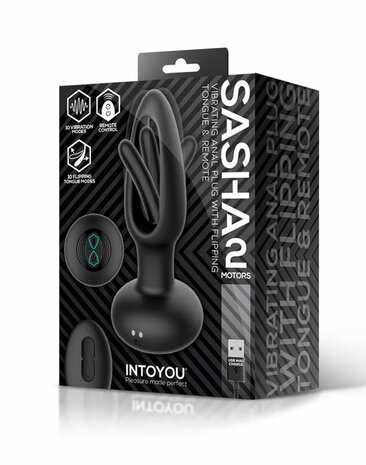 IY Sasha - Vibrerende Buttplug met Bewegend Tongetje en Afstandsbediening - Zwart