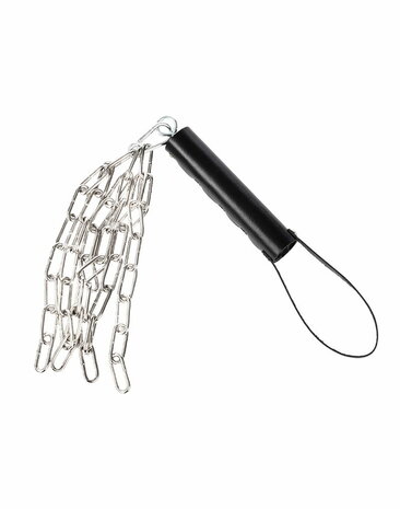 Rimba - Lederen Zweep met Metalen Ketting - Zwart & Zilver