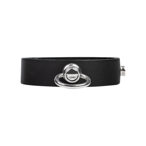 Rimba - Leren Cockring met Metalen O-Ring - Zwart & Zilver