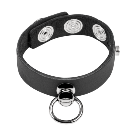 Rimba - Leren Cockring met Metalen O-Ring - Zwart & Zilver