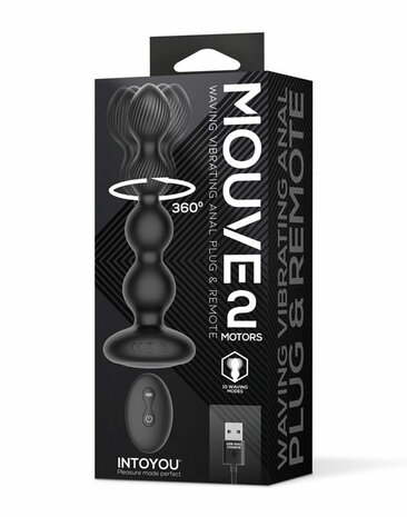 IY Mouve - Roterende en Vibrerende Geribbelde Buttplug met Afstandsbediening - 2 motoren - Zwart