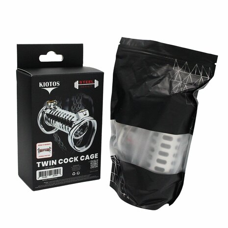 Kiotos - Twin Cock Cage - Dubbele Kuisheidskooi - RVS