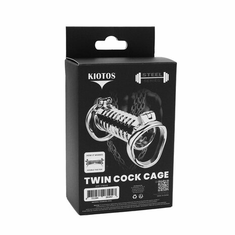 Kiotos - Twin Cock Cage - Dubbele Kuisheidskooi - RVS