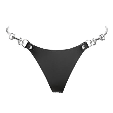 Rimba - Lederen string met afneembare kettingen - Zwart & Zilver