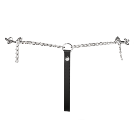 Rimba - Lederen string met afneembare kettingen - Zwart & Zilver