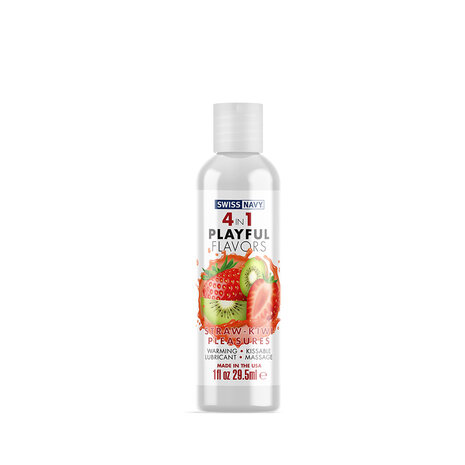 Swiss Navy - 4 in 1 Playful Flavors - Likbaar en Verwarmend Glijmiddel en Massage - Strawberry Kiwi Pleasure - 30 ml