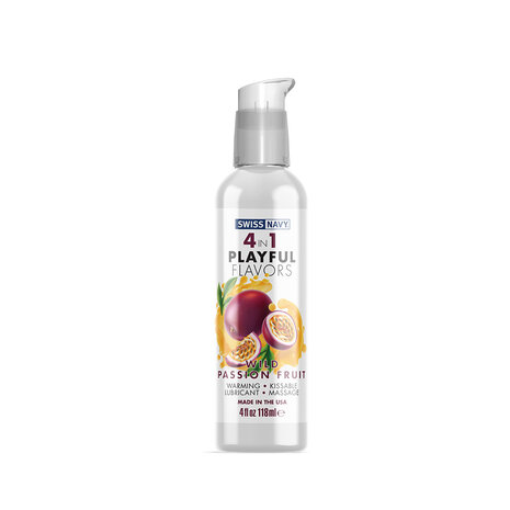 Swiss Navy - 4 in 1 Playful Flavors - Likbaar en Verwarmend Glijmiddel en Massage - Wild Passion Fruit - 118 ml