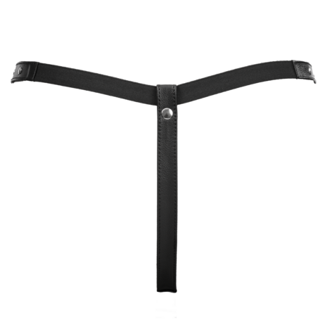 Rimba - Lederen Dames String met Open Kruis - Gedecoreerd met Studs - Zwart - Maat L/XL