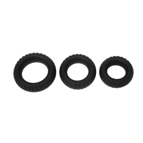 Rimba Bondage Play - Siliconen Cockring met Bandenmotief - Zwart - Diameter 35 mm