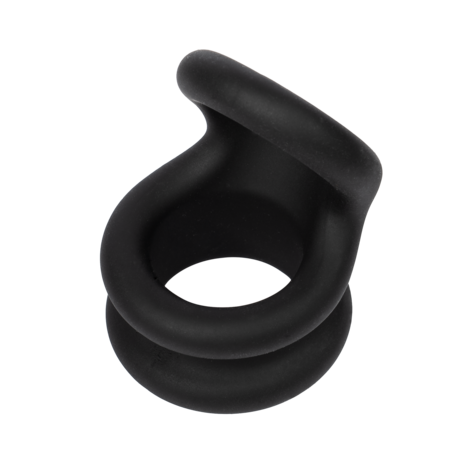 Rimba Bondage Play – Siliconen Cockring & Ballstretcher 2 in 1 - Zwart - Maat S