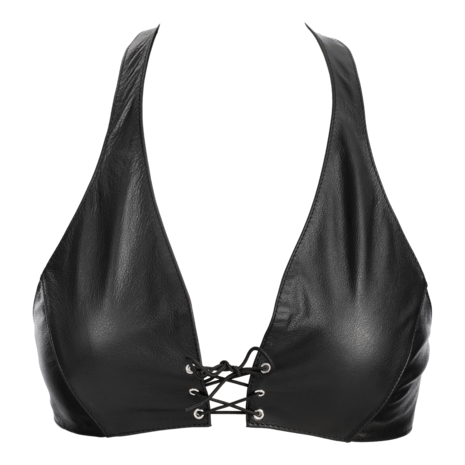 Rimba - Lederen Bustier met Vetersluiting - Zwart - Maat L