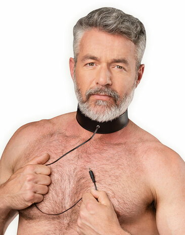 Rimba - Lederen Bipolaire Shock Halsband - Zwart - Maat S/M