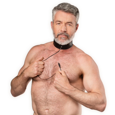 Rimba - Lederen Bipolaire Shock Halsband - Zwart - Maat S/M