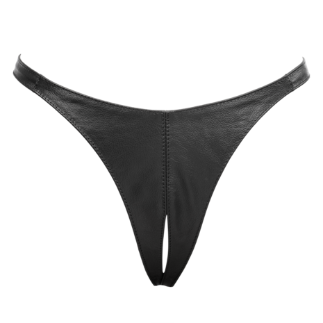 Rimba - Lederen Dames String met Open Kruis - Zwart - Maat L/XL