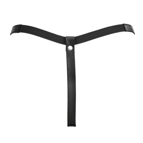 Rimba - Lederen Dames String met Open Kruis - Zwart - Maat L/XL