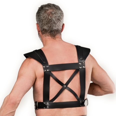 Rimba - Lederen Borstharnas met Kruisbanden en O-ring - Zwart