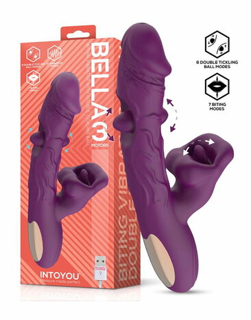 IY Bella - Triple Motor Vibrator met Dubbel Kietelend Balletje en Likkende Tong - Paars