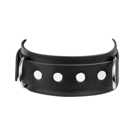 Rimba - Lederen Halsband met Dubbele D-ring - Zwart