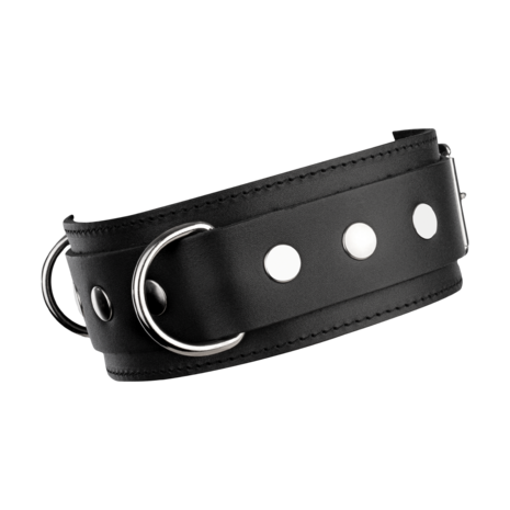 Rimba - Lederen Halsband met Dubbele D-ring - Zwart