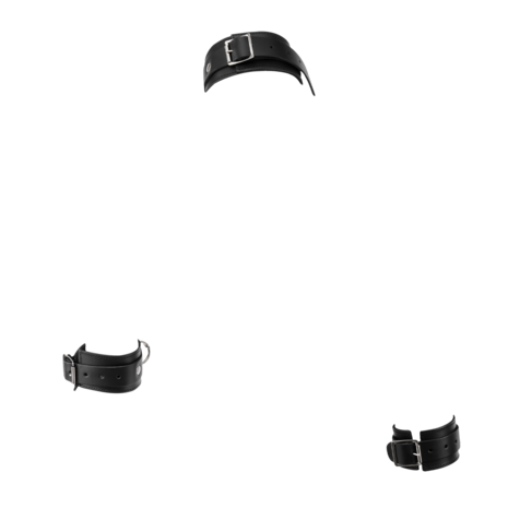 Rimba - Lederen Boeienset met Halsband en Ketting - Zwart/Zilver