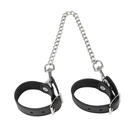 Rimba - Lederen Handboeien met Afneembare Ketting - Zwart/Zilver