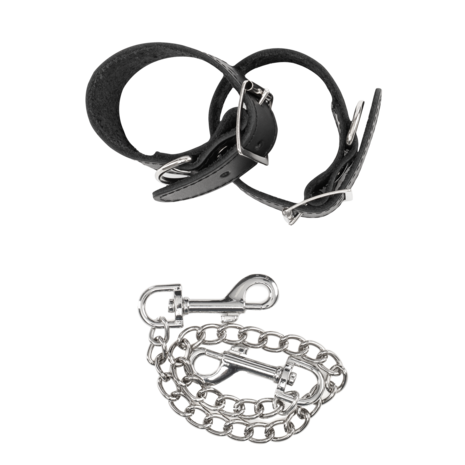 Rimba - Lederen Handboeien met Afneembare Ketting - Zwart/Zilver