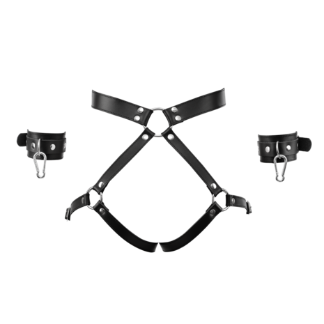 Rimba - Luxe Lederen Bondageharnas met Boeien - Zwart