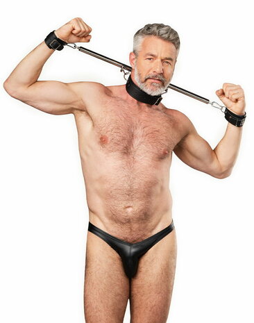 Rimba - Verstelbare Spreidstang met Halsband en Handboeien - Zwart/Zilver