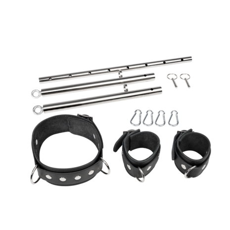 Rimba - Verstelbare Spreidstang met Halsband en Handboeien - Zwart/Zilver