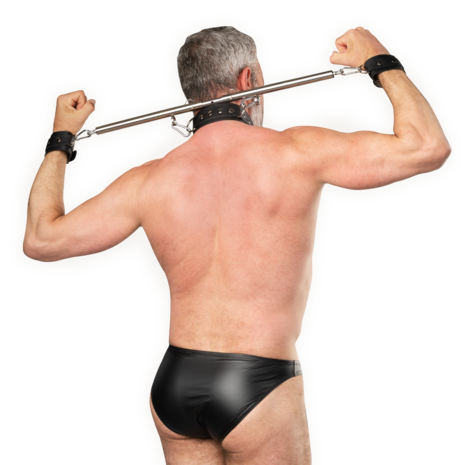 Rimba - Verstelbare Spreidstang met Halsband en Handboeien - Zwart/Zilver