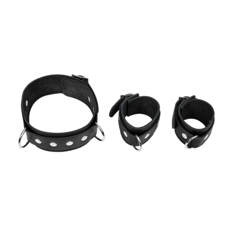 Rimba - Verstelbare Spreidstang met Halsband en Handboeien - Zwart/Zilver