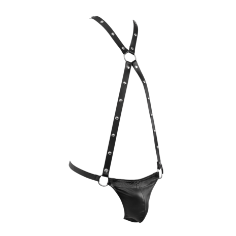 Rimba - Lederen Bodyharnas met Slip - Zwart