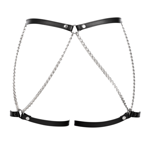 Rimba - Lederen Bondage Harnas met Metalen Kettingen - Zwart & Zilver