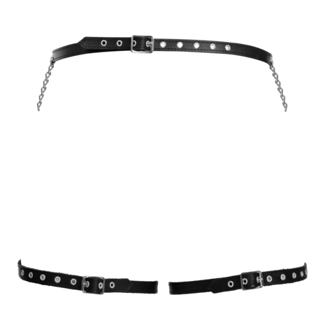 Rimba - Lederen Bondage Harnas met Metalen Kettingen - Zwart & Zilver