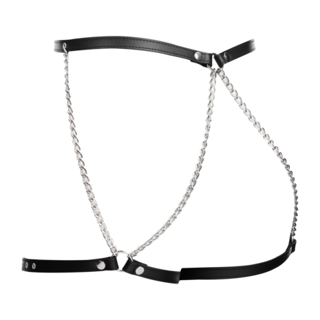Rimba - Lederen Bondage Harnas met Metalen Kettingen - Zwart & Zilver