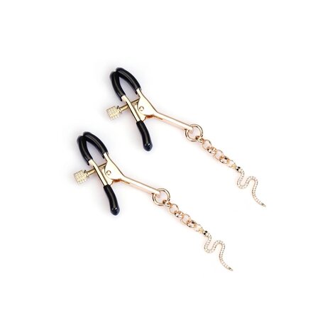 Liebe Seele - Luxe Tepelklemmen met Strass Slangen Hangertjes - Goud