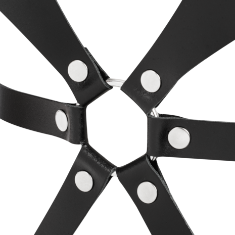 Rimba Bondage Play - Lederen Body Harnas met Cups - Zwart